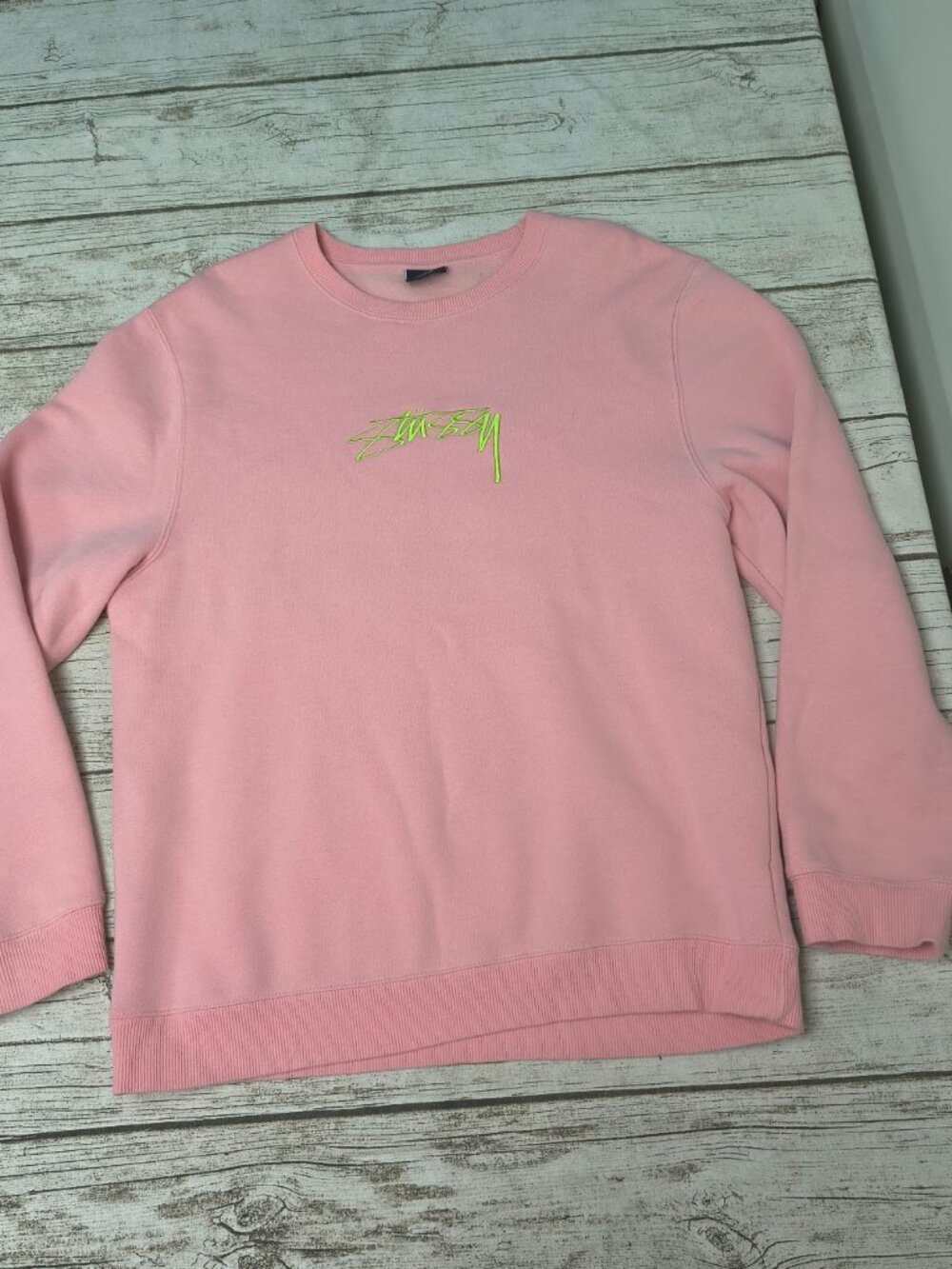 Stussy Pink and Yellow Crewneck Sweatshirt Size Large